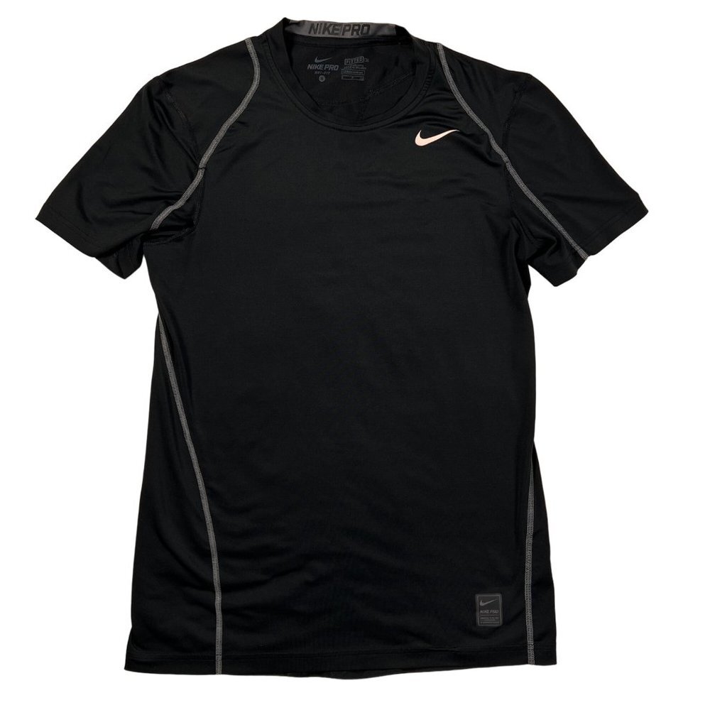 Nike Pro Shirt Men's Short Sleeve Dri-Fit Crew Neck Fitted Tee Polyester Black S